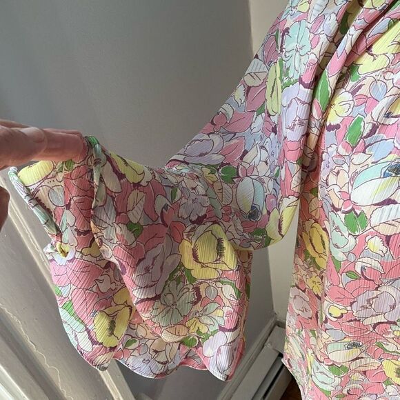 CHAPS Ralph Lauren NWT Gauzy Floral Poet Blouse w Ruffle Tiered Bell Sleeves, M - Picture 13 of 14